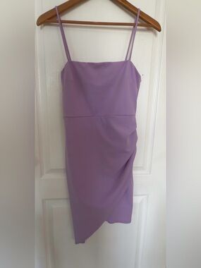 Honey Blue Blush Lilac Asymmetrical Spaghetti-Strap Midi Dress